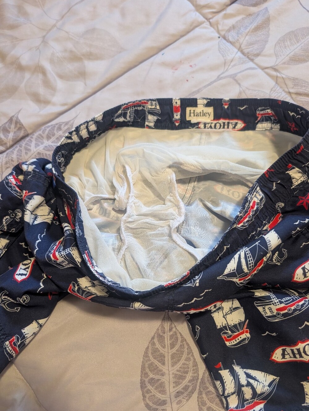 Hatley Men’s Nautical Swim Trunks Medium Blue AHOY Sailboat Lighthouse Board - Picture 11 of 11